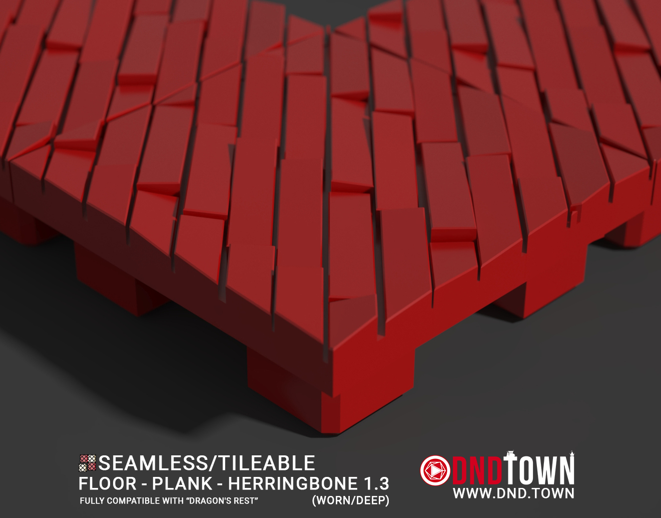 Floor - Plank - Herringbone 01.3 (WORN/DEEP) - 3D Modular Dungeon Tile - DnD Town Minis (www.dnd.town)